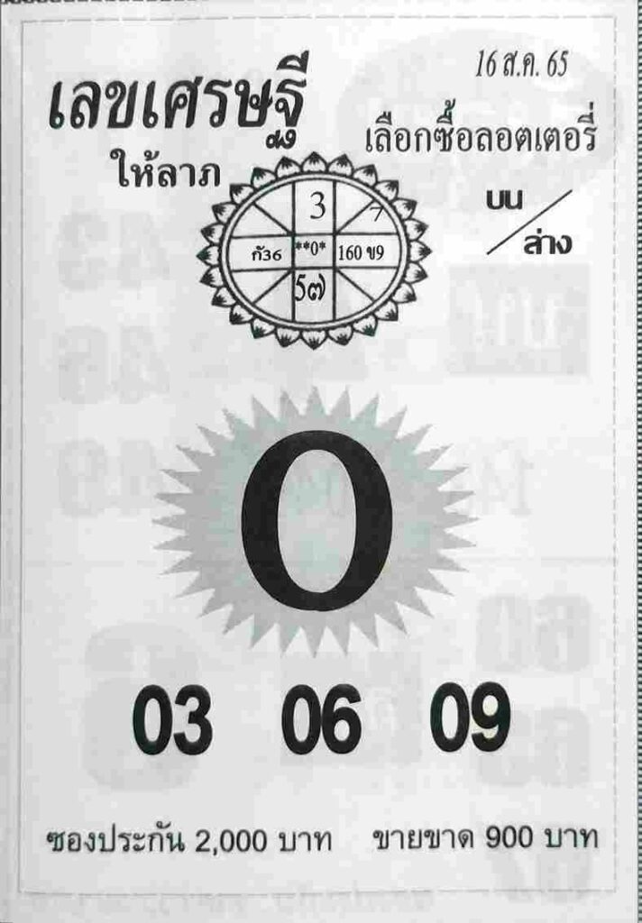 เลขเด็ด เลขเศรษฐี16-8-65