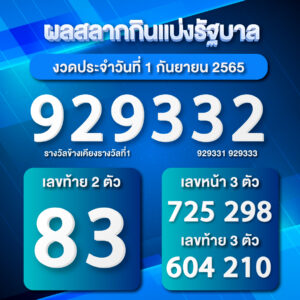 ตรวจหวย ผลสลากกินแบ่งรัฐบาล1/9/65