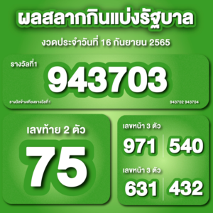 ตรวจหวย ผลสลากกินแบ่งรัฐบาล16/9/65