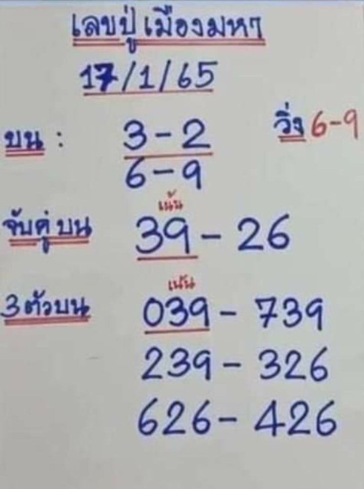 เลขเด็ดออนไลน์ เลขปู่เมืองมหา1-11-65