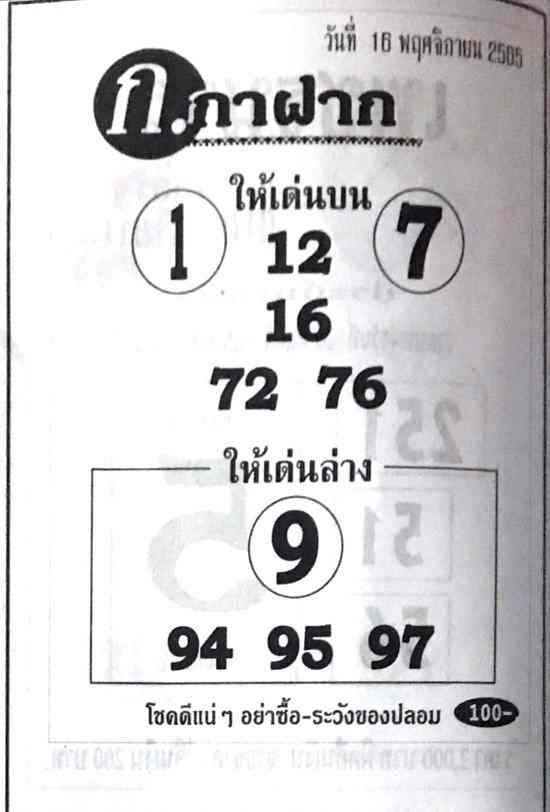 เลขเด็ดออนไลน์ หวยก.กาฝาก16-11-65