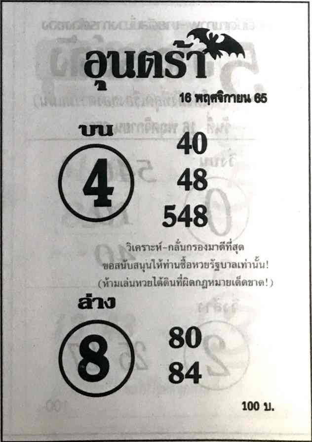 เลขเด็ดออนไลน์ หวยอุนตร้า16-11-65