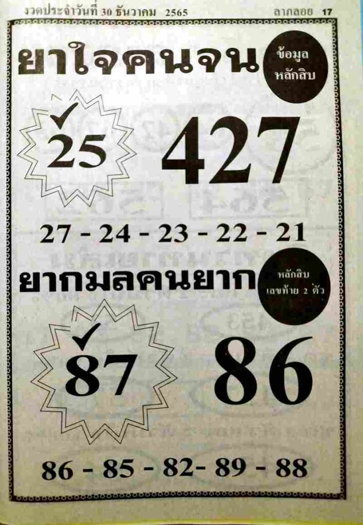 เลขเด็ดfacebook หวยยาใจคนจน 30-12-65