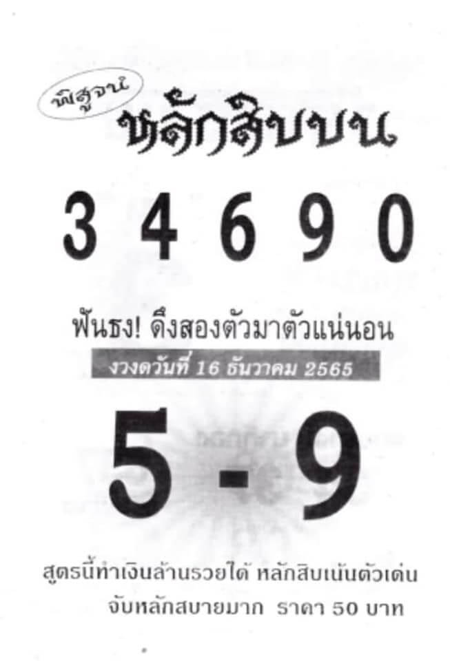 เลขเด็ดออนไลน์ หวยหลักสิบบน 16-12-65