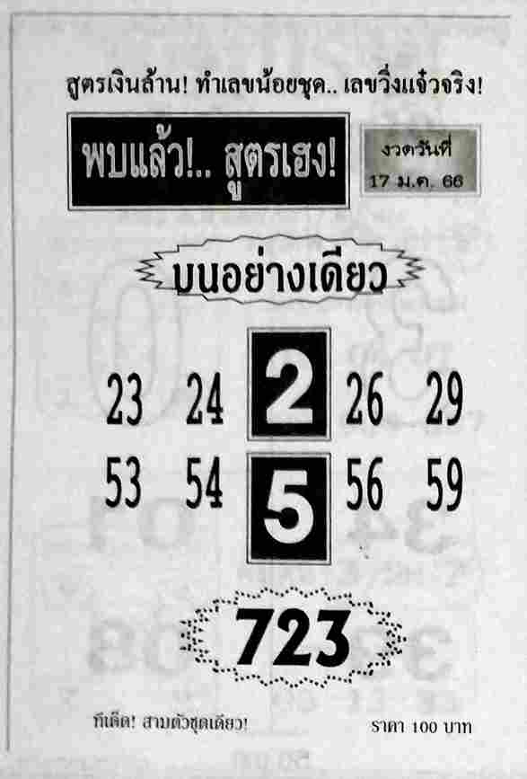 เลขเด็ดออนไลน์ หวยพบแล้วสูตรเฮง 17-1-66