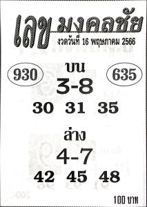 เลขมงคลชัย 16-5-66