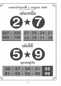 หวยเด่นเหนือใต้ 1-7-66