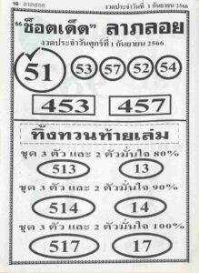 หวยช็อตเด็ดลาภลอย 1-9-66