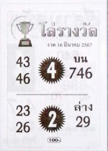 หวยโล่รางวัล 16-3-67